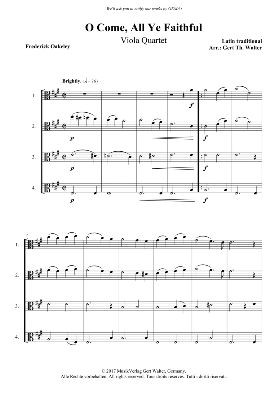O Come, All Ye Faithful Viola Solo scores gallery preview page 1