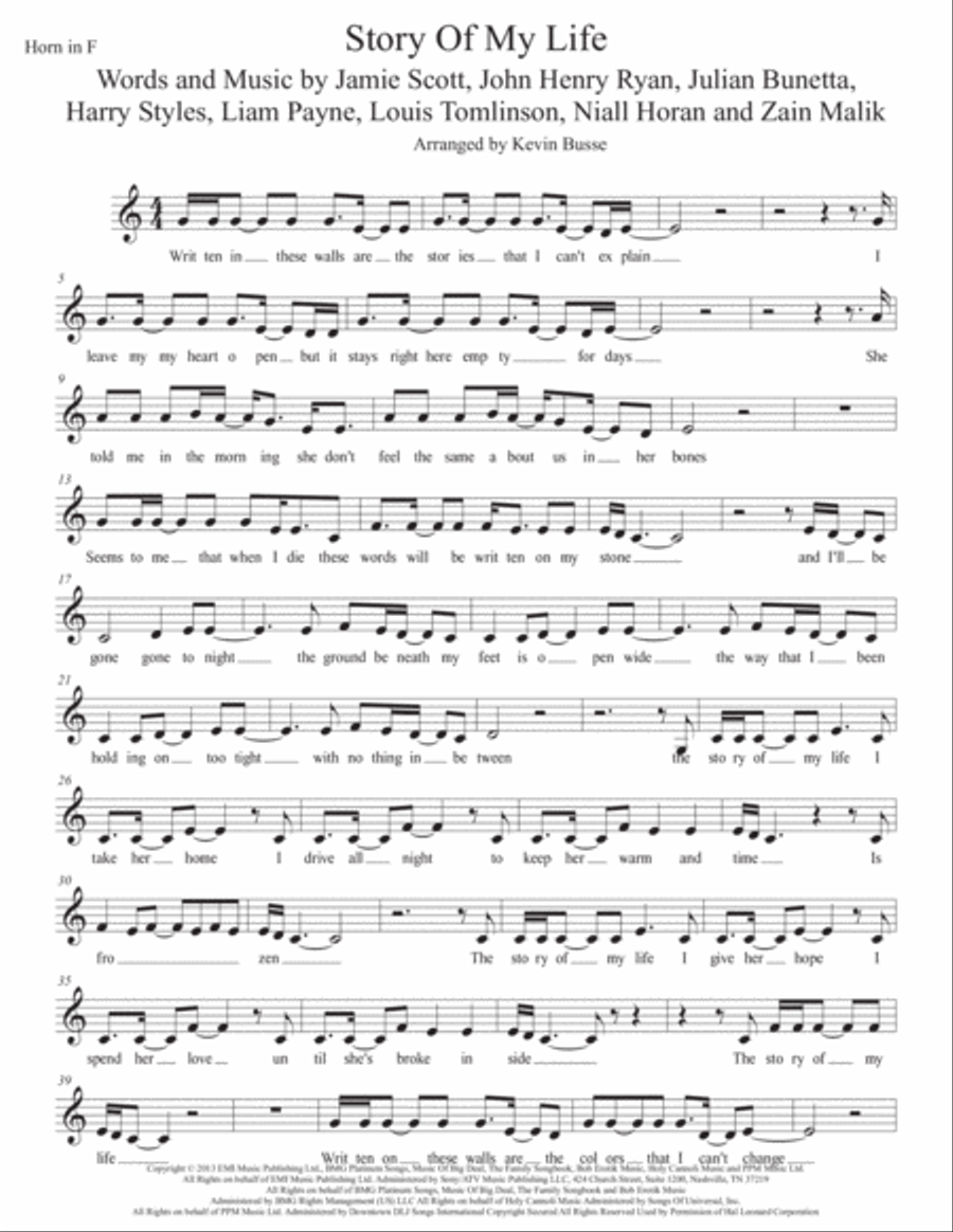 Story Of My Life Horn Solo scores gallery preview page 1