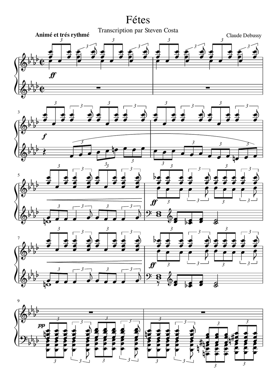 Fétes de trois Nocturnes by Debussy Piano Solo scores gallery preview page 1