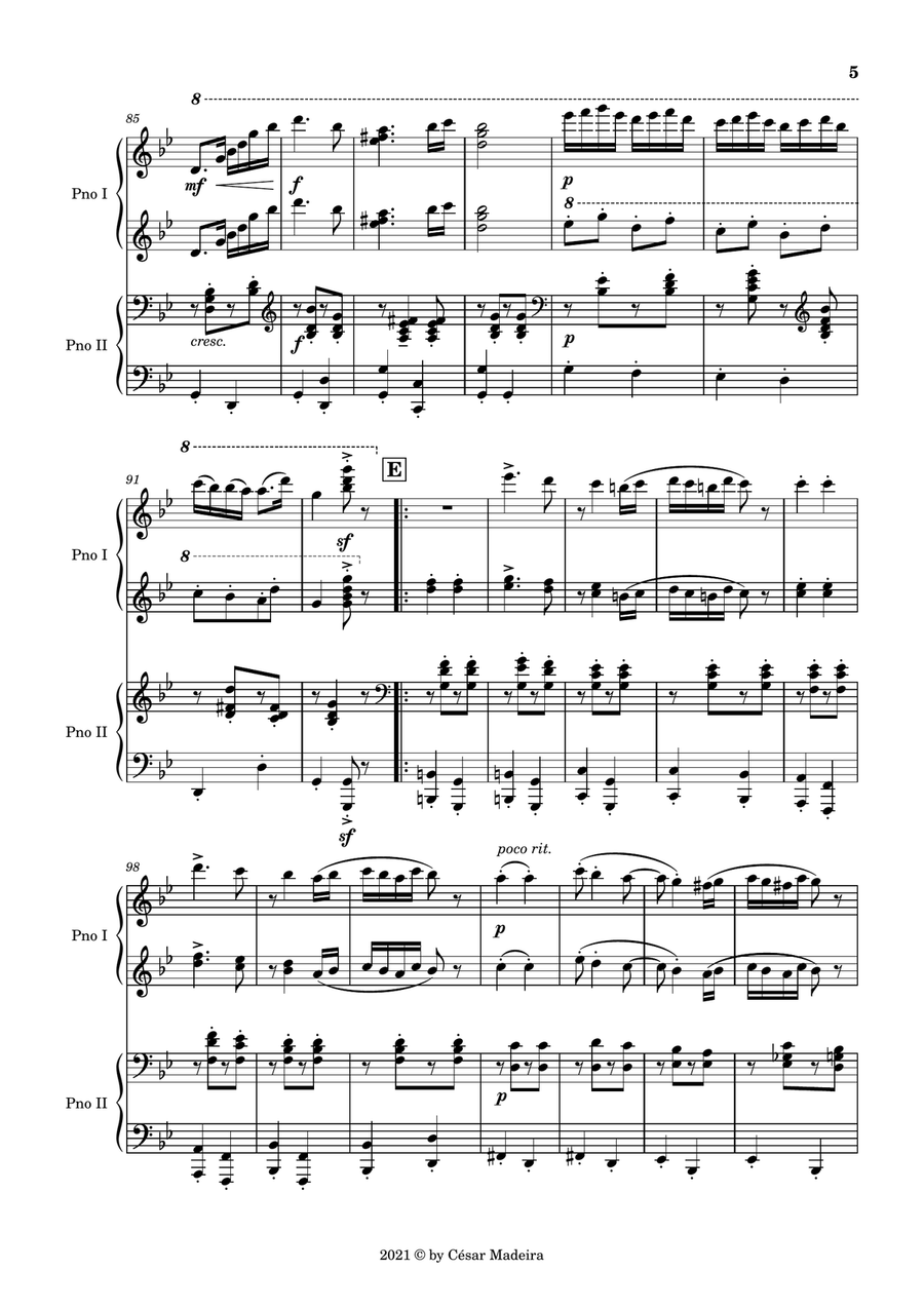 Hungarian Dance No.5 by Brahms - Piano Four Hands (Full Score and Parts) 1 Piano, 4-Hands scores gallery preview page 6
