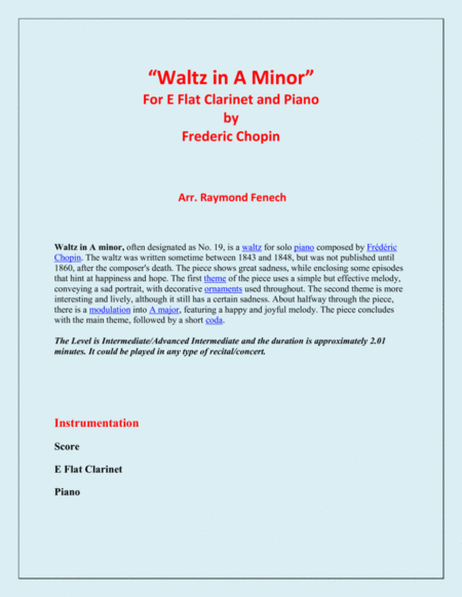Waltz in A Minor (Chopin) - E Flat Clarinet and Piano - Chamber music image number null