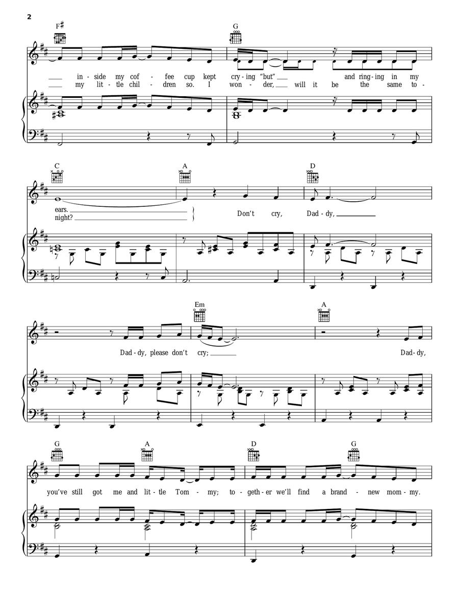 Don't Cry Daddy Don't Cry Daddy Piano, Vocal, Guitar scores gallery preview page 2