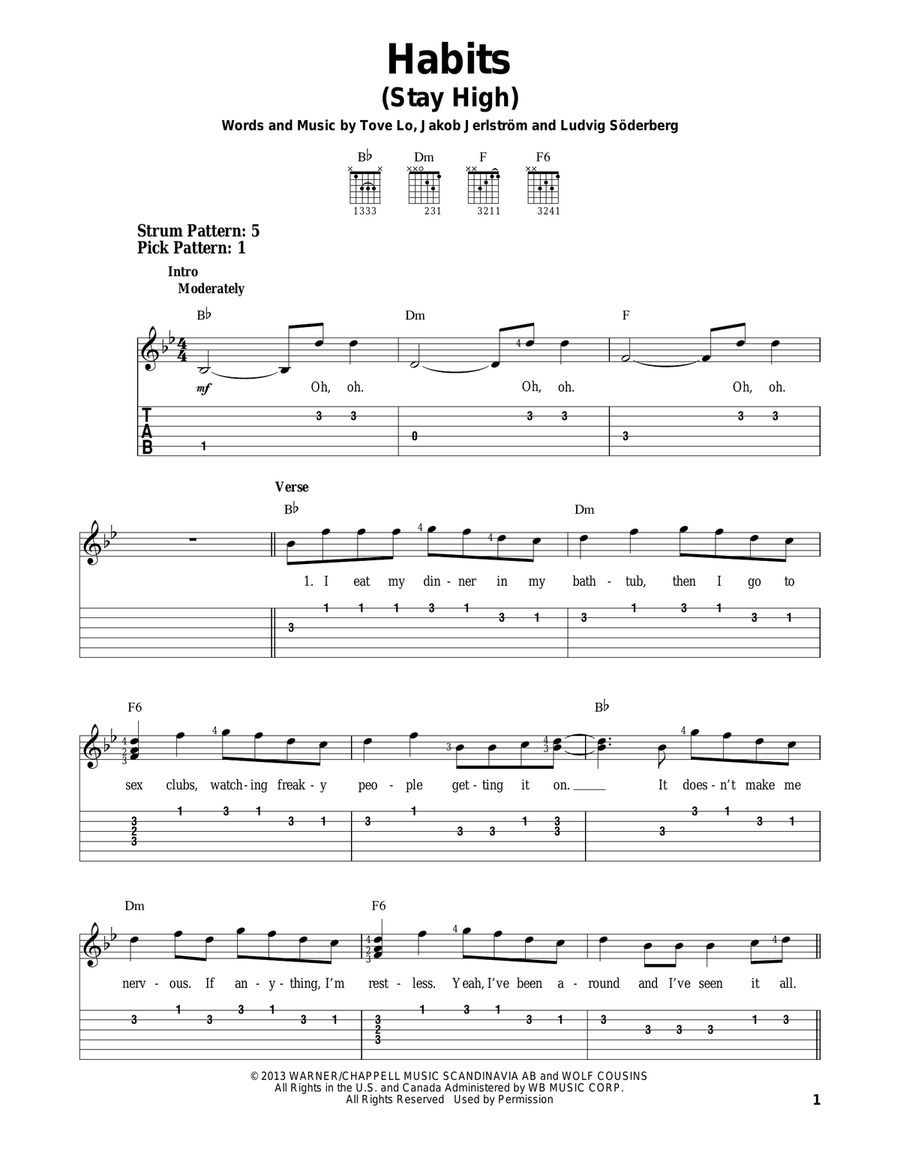Habits (Stay High) Acoustic Guitar scores gallery preview page 1