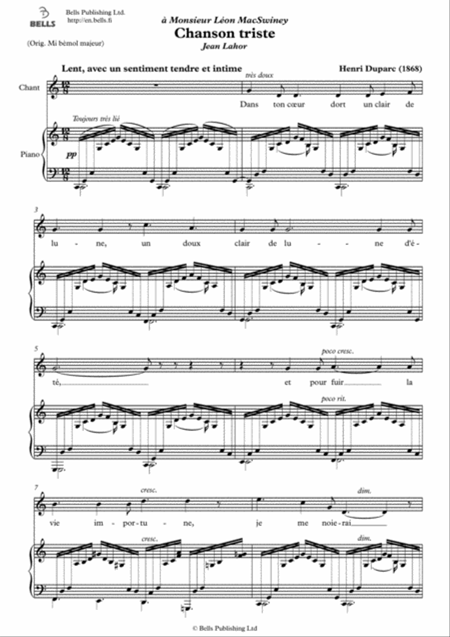 Chanson triste (C Major) Voice Solo scores gallery preview page 1