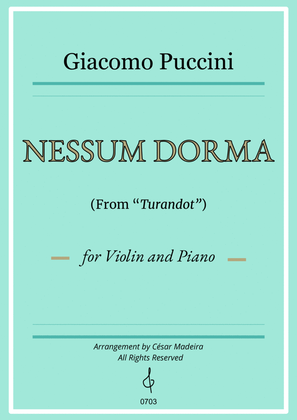 Nessun Dorma by Puccini - Violin and Piano (Full Score and Parts)