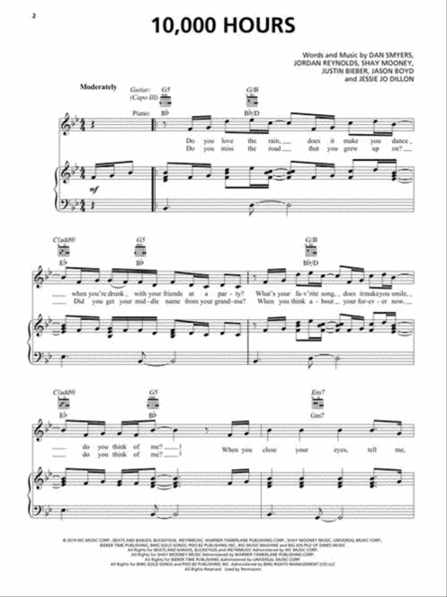 10,000 Hours 10,000 Hours Piano, Vocal, Guitar scores gallery preview page 3