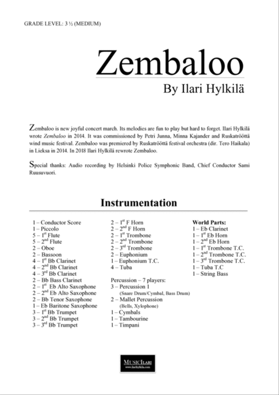 Zembaloo - Grade 3.5 - Ilari Hylkilä Concert Band scores gallery preview page 2