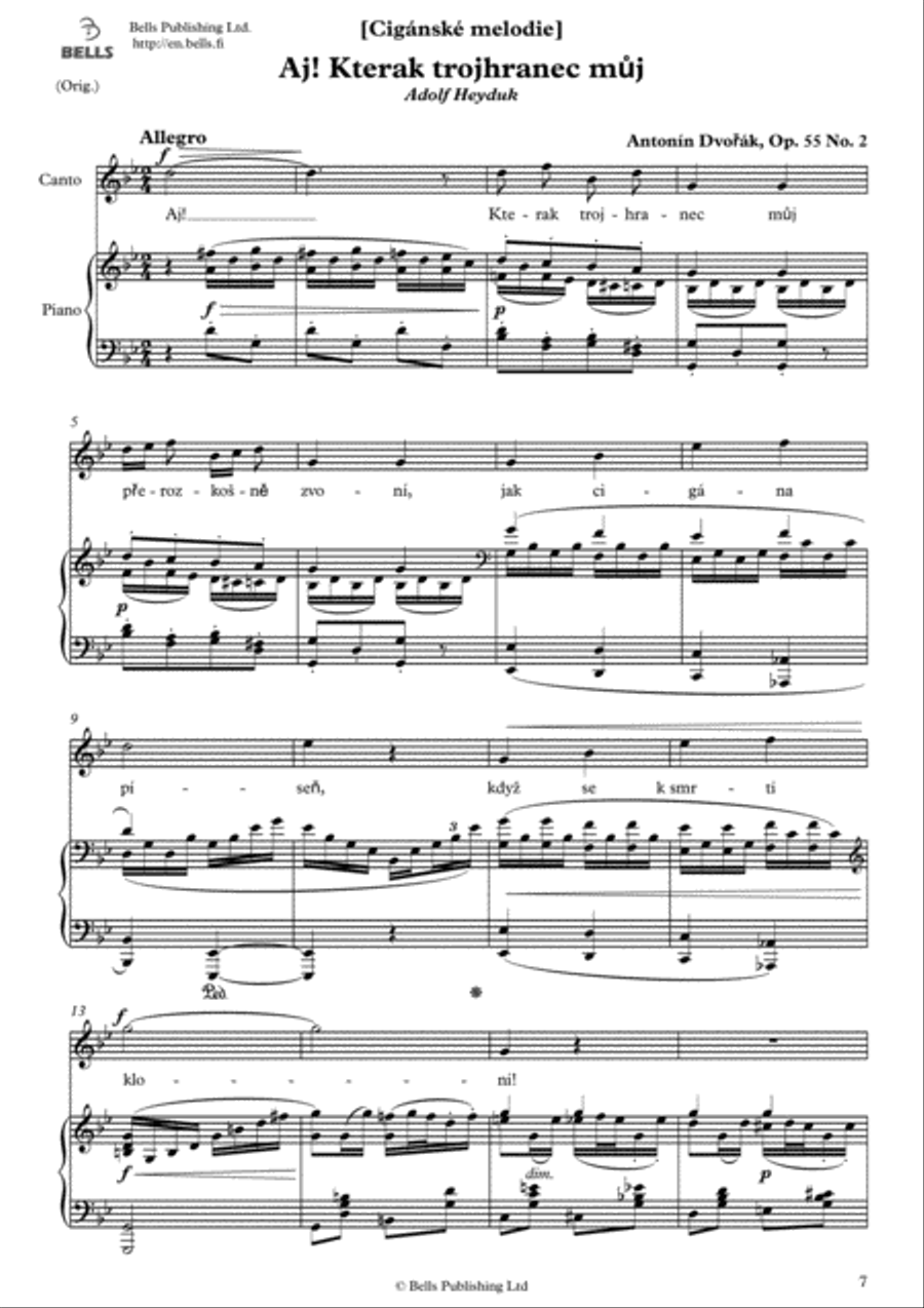 Aj! Kterak trojhranec muj, Op. 55 No. 2 (Original key. G minor) Voice Solo scores gallery preview page 1