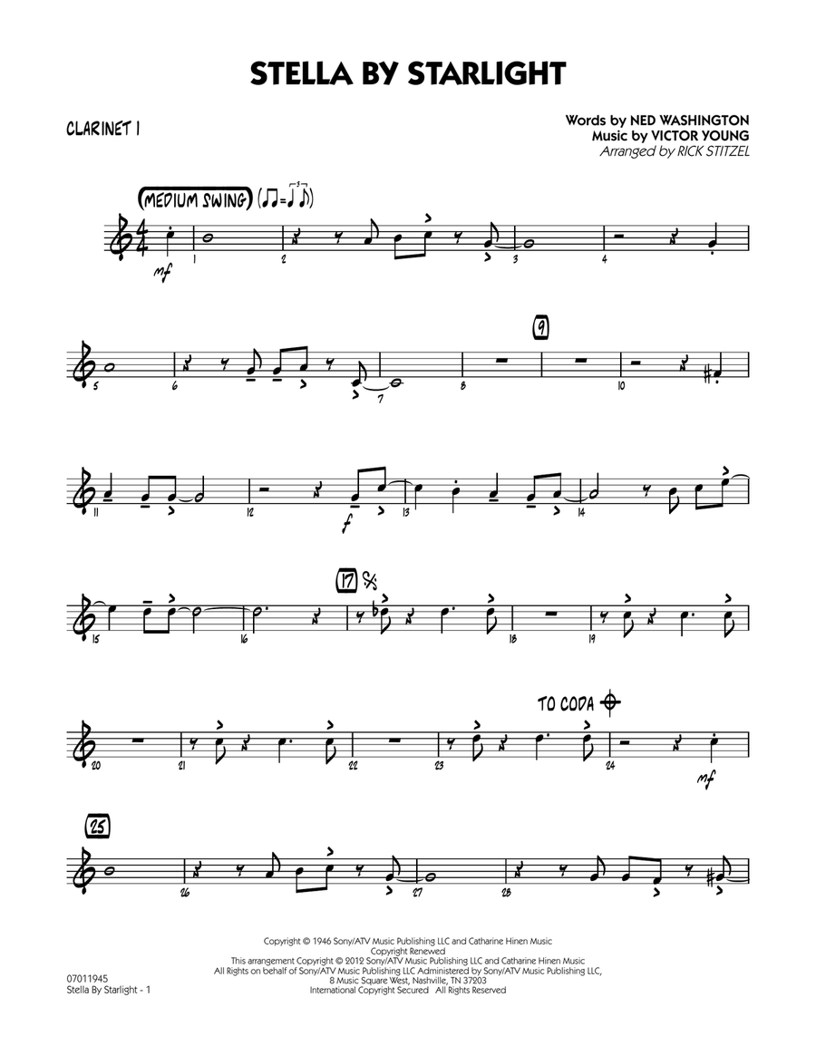 Stella By Starlight - Bb Clarinet 1 Jazz Ensemble scores gallery preview page 1