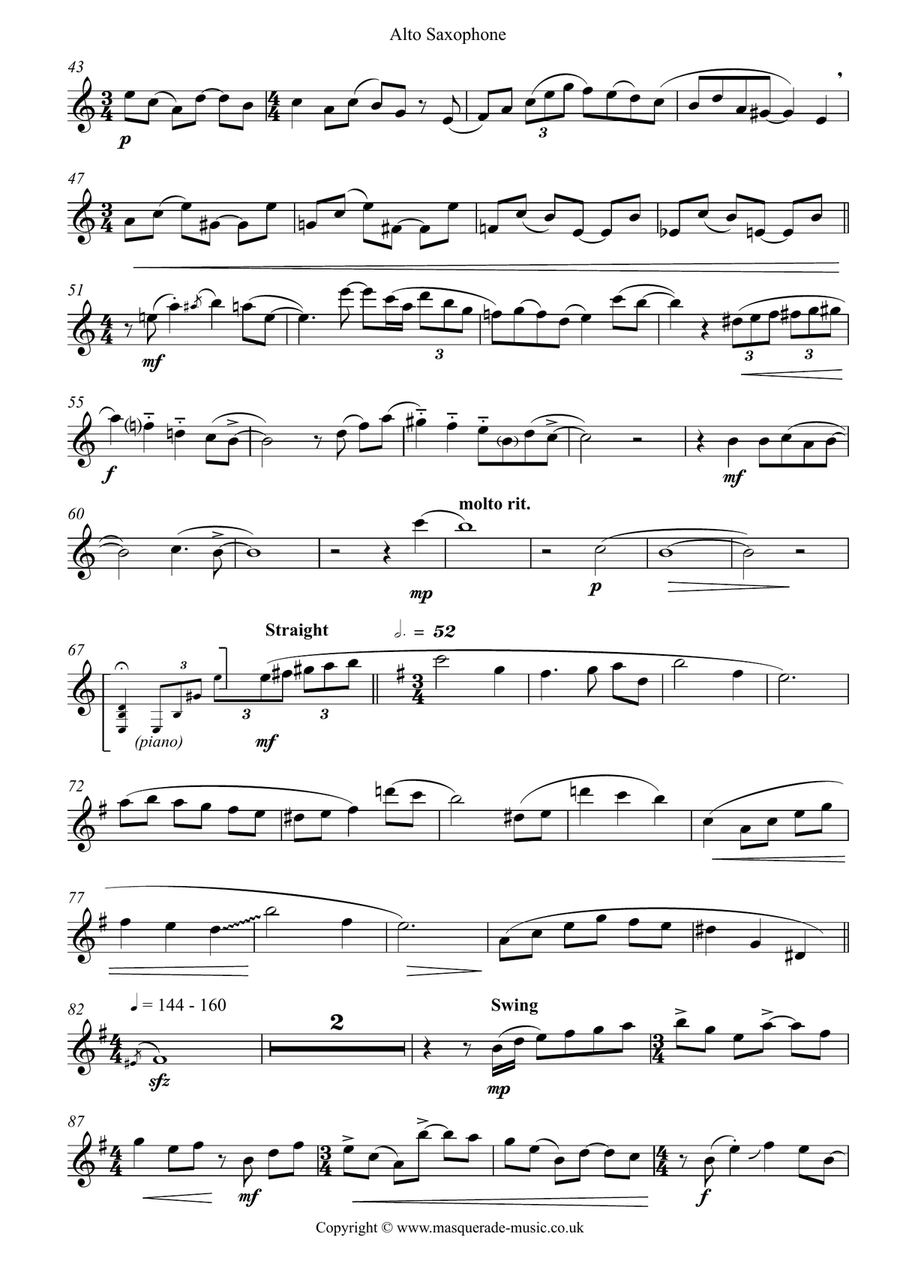 Sunny Blue - A Jazz Style Jaunt for Eb or Bb Saxophone and Piano (improvisation optional, or use sol Alto Saxophone scores gallery preview page 2