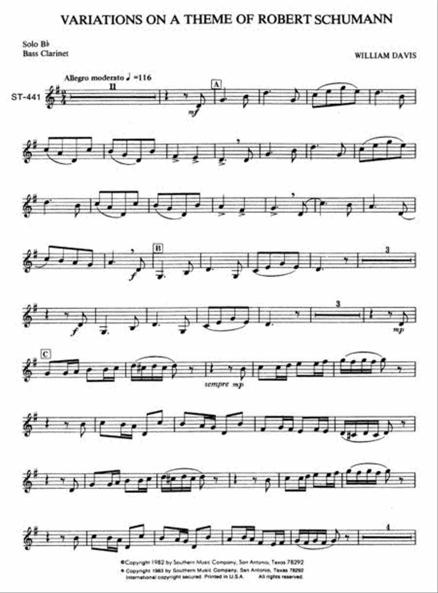 Variations on a Theme of Robert Schumann Bass Clarinet scores gallery preview page 2