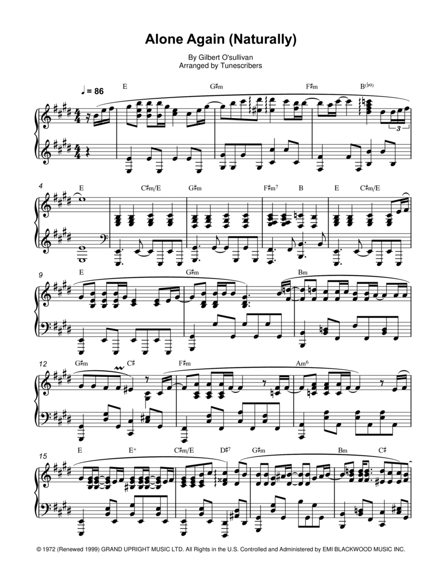 Alone Again (Naturally) Alone Again (Naturally) Piano Solo scores gallery preview page 1
