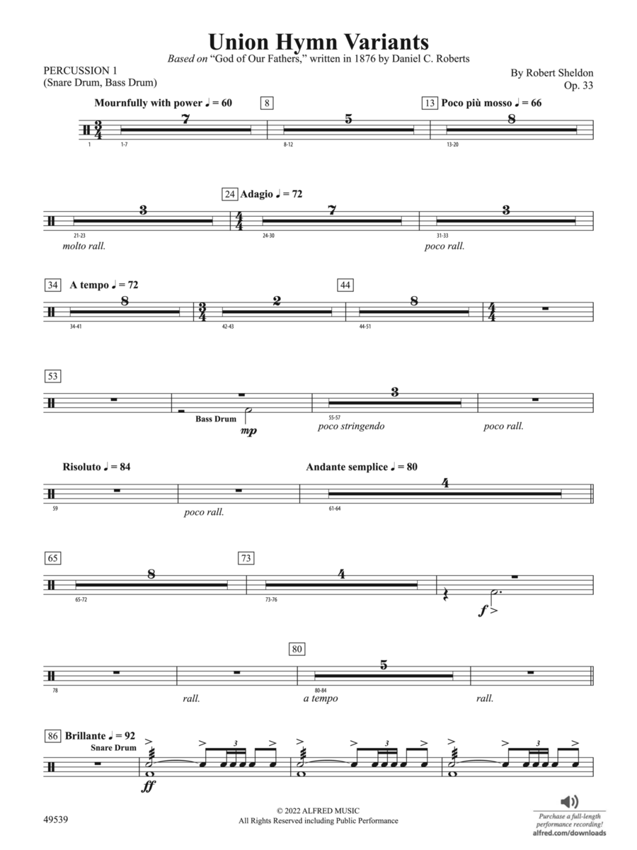 Union Hymn Variants: 1st Percussion Concert Band scores gallery preview page 1