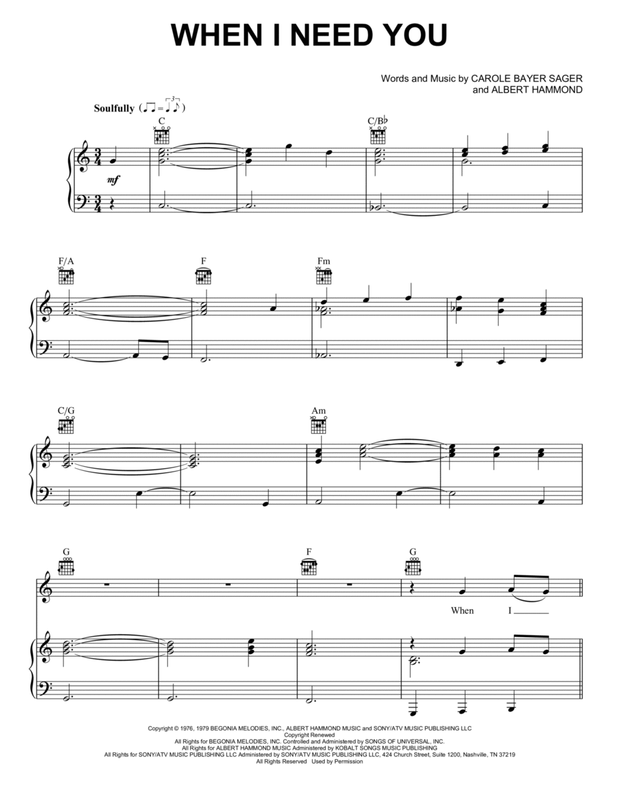 When I Need You When I Need You Piano, Vocal, Guitar scores gallery preview page 1