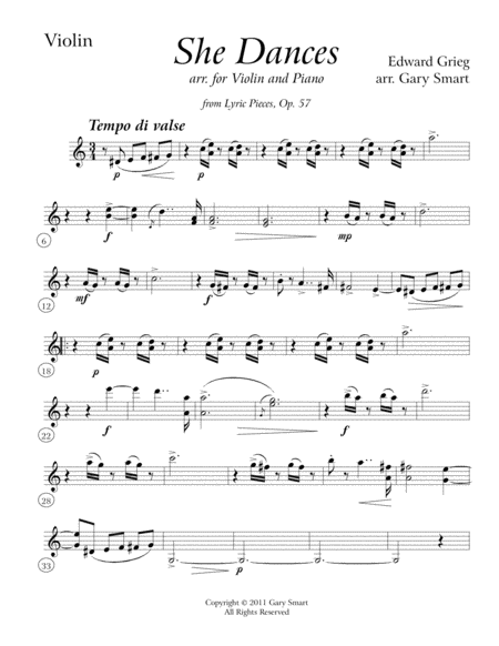Violin part for "She Dances" (Greig)
