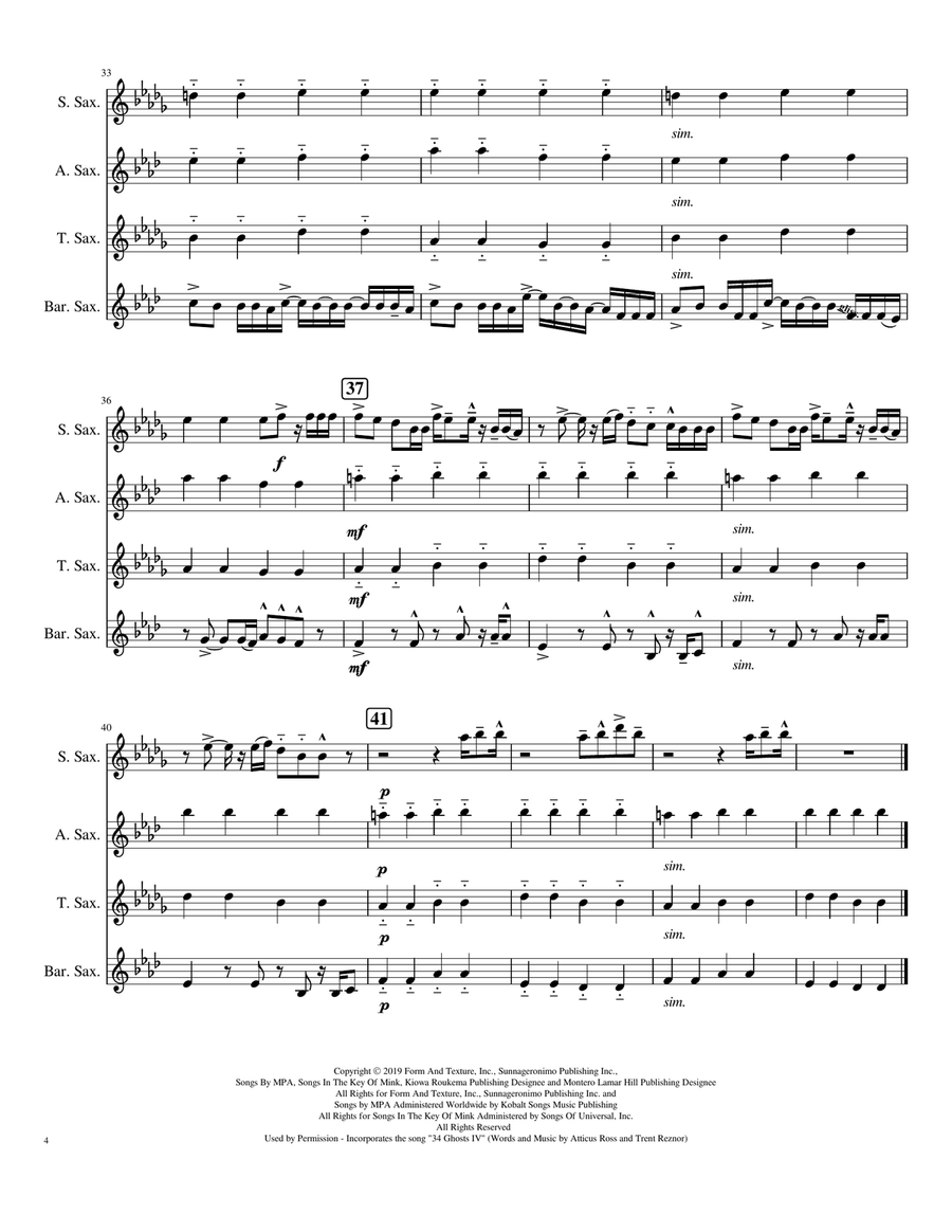 Old Town Road (remix) Woodwind Quartet scores gallery preview page 4