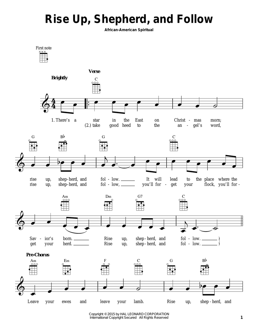 Rise Up, Shepherd, And Follow Ukulele scores gallery preview page 1