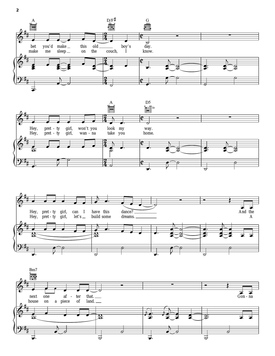 Hey Pretty Girl Piano, Vocal, Guitar scores gallery preview page 2