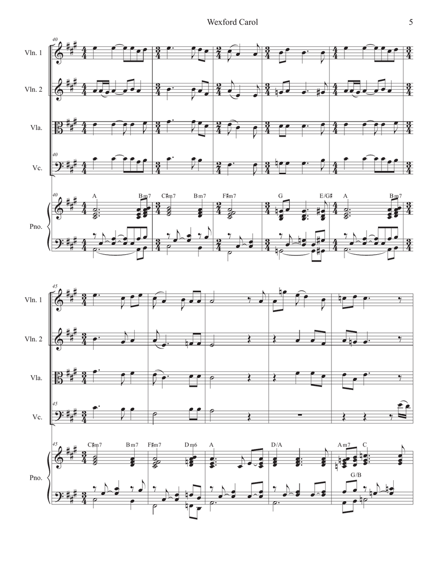 Wexford Carol (String Quartet and Piano) String Quartet scores gallery preview page 6