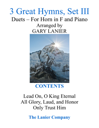 Book cover for Gary Lanier: 3 GREAT HYMNS, Set III (Duets for Horn in F & Piano)
