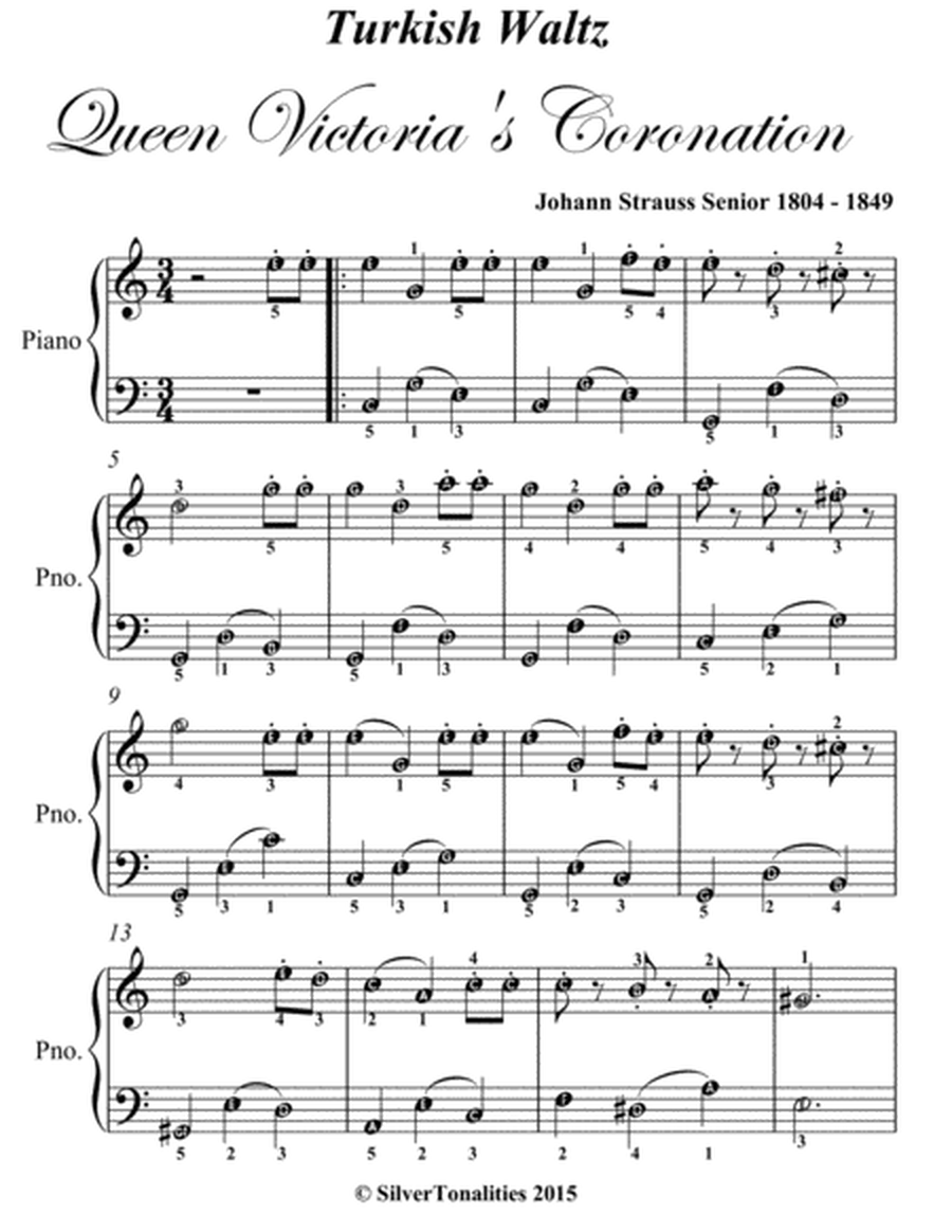 Turkish Waltz Queen Victoria’s Coronation Easy Piano Sheet Music