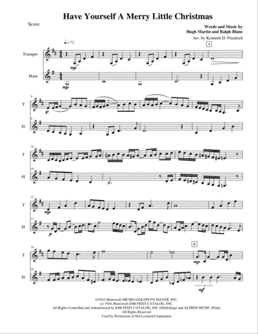 Have Yourself A Merry Little Christmas from MEET ME IN ST. LOUIS Brass Duet scores gallery preview page 1