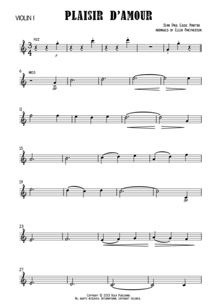 Plaisir d'Amour - Violin 1 part - Easy String Quartet image number null