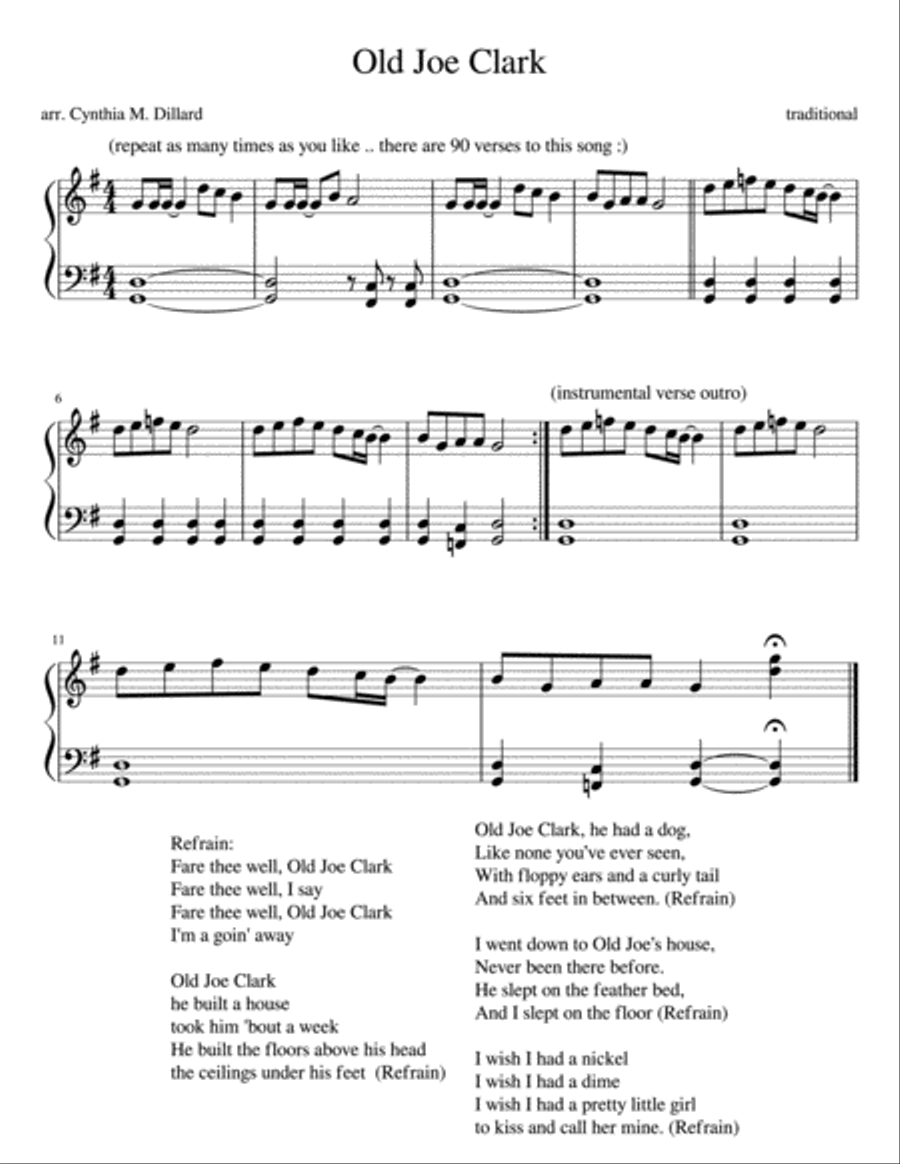 Old Joe Clark (American Folk Song) Easy Piano scores gallery preview page 1