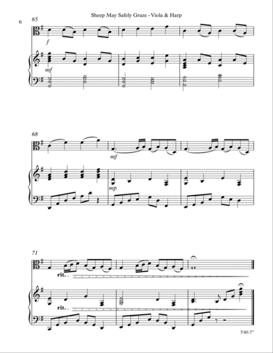 Sheep May Safely Graze, Duet for Viola & Harp String Duet scores gallery preview page 6