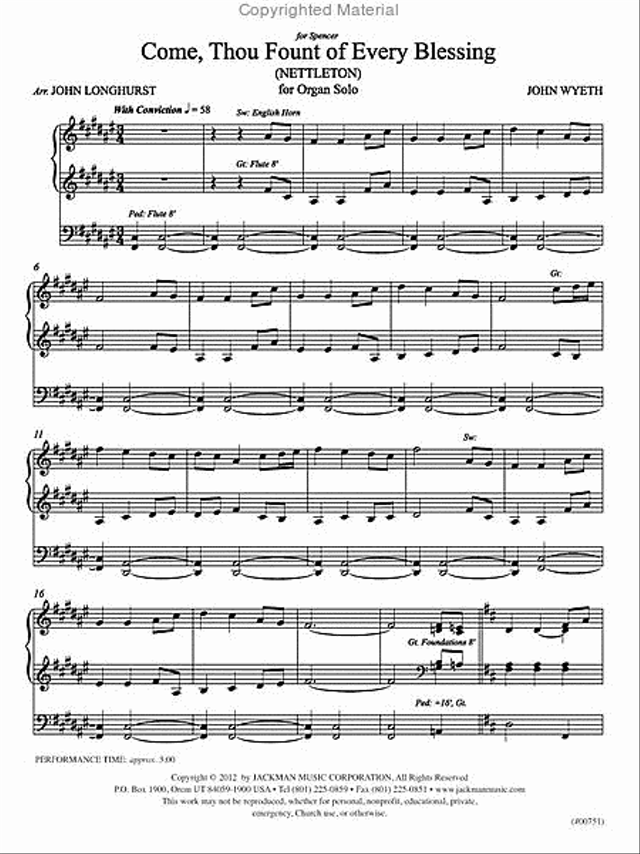 Come Thou Fount of Every Blessing - Organ Solo Organ Accompaniment scores gallery preview page 2