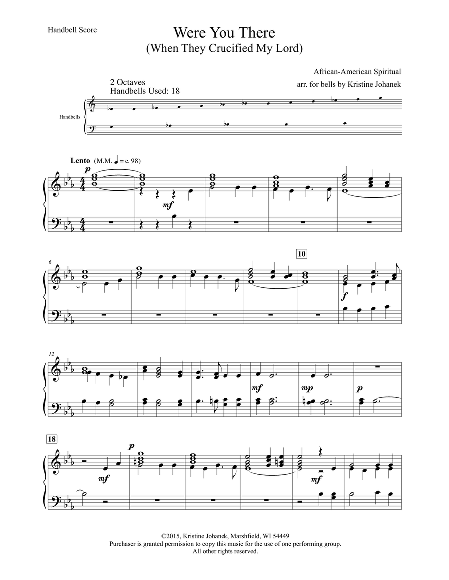 Were You There (When They Crucified My Lord) (2 octave handbell, tone chime or hand chime) 2-Octaves scores gallery preview page 2