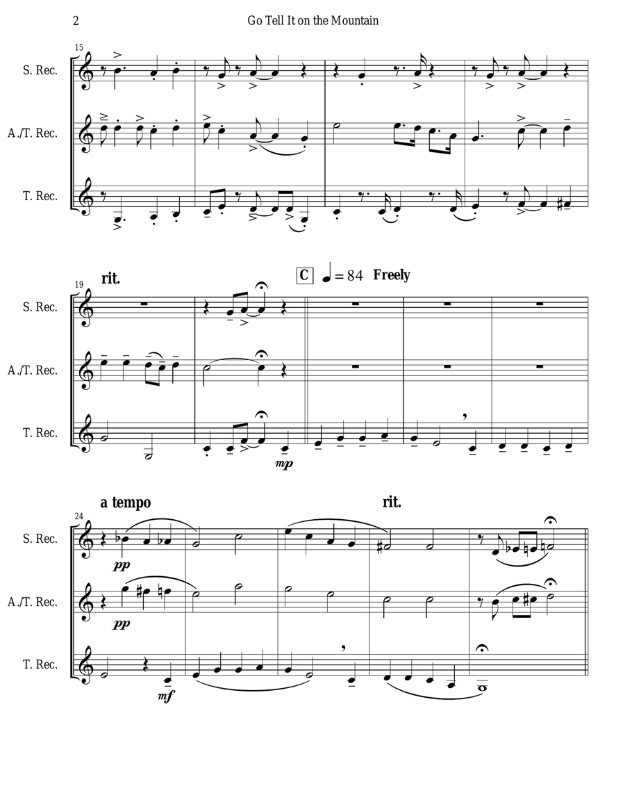 Go Tell It on the Mountain (Recorder Trio) Soprano Recorder scores gallery preview page 2