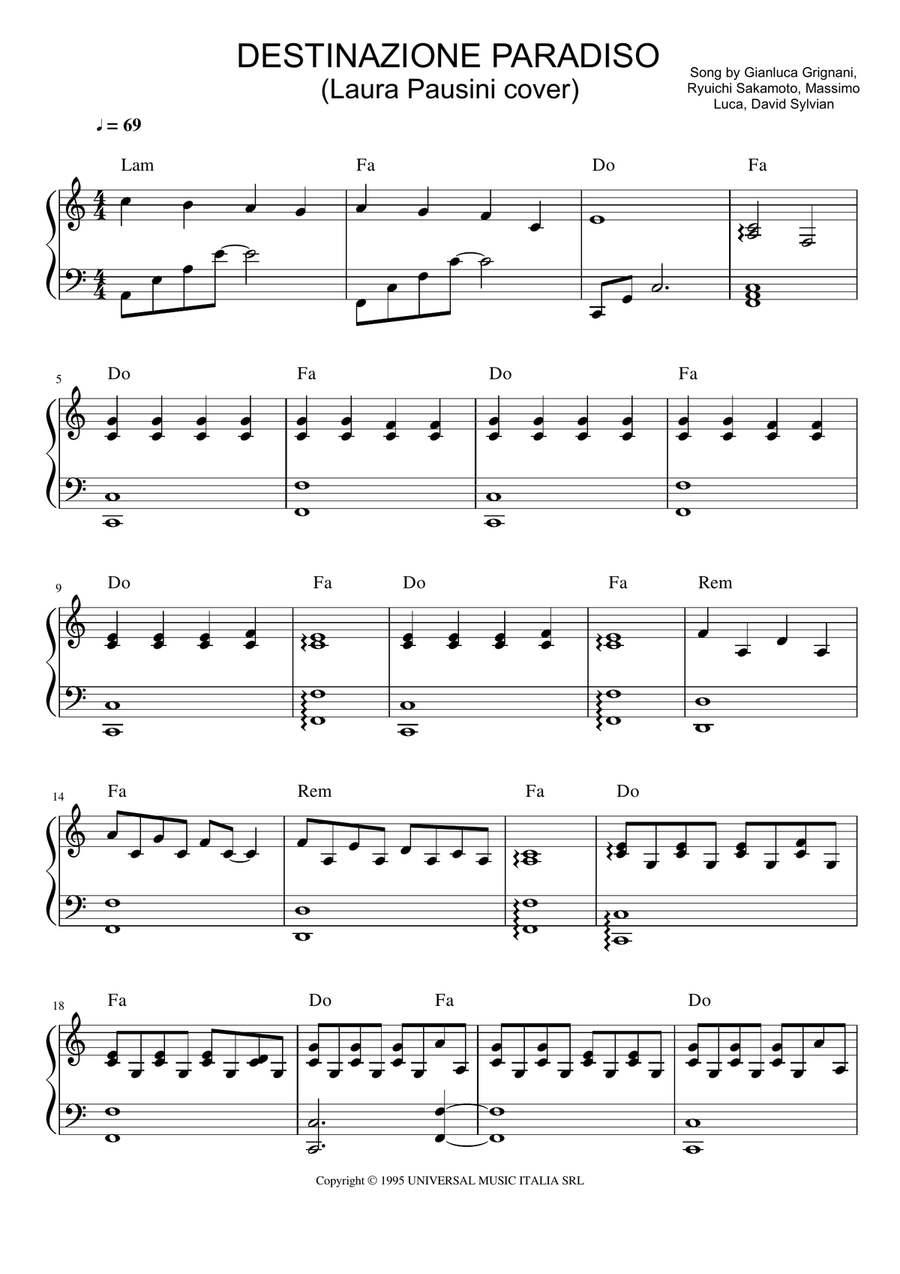 Destinazione Paradiso Piano, Vocal scores gallery preview page 1