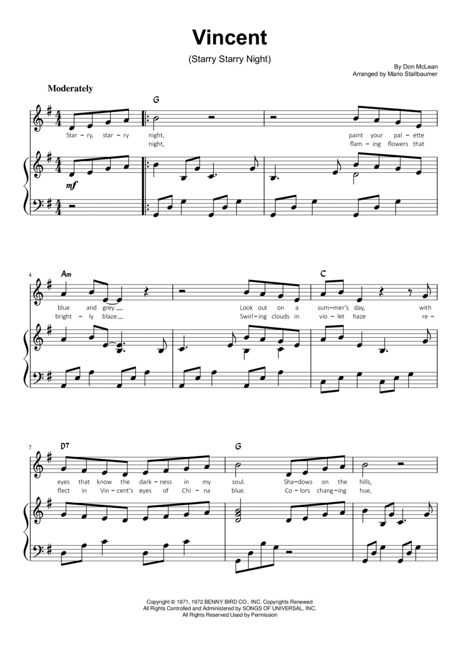 Vincent (starry Starry Night) Voice scores gallery preview page 1