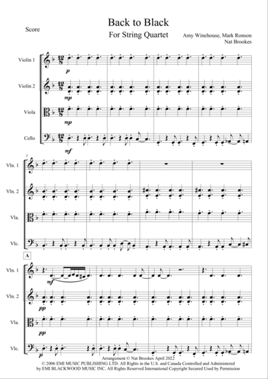 Back To Black String Quartet scores gallery preview page 2