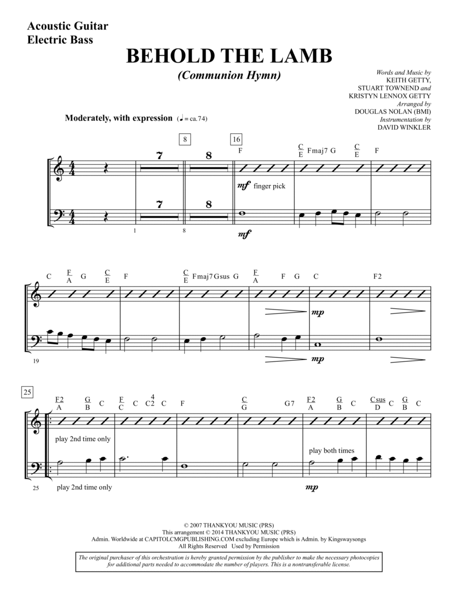 Behold the Lamb (Communion Hymn) - Acoustic Guitar/Electric Bass Choir scores gallery preview page 1