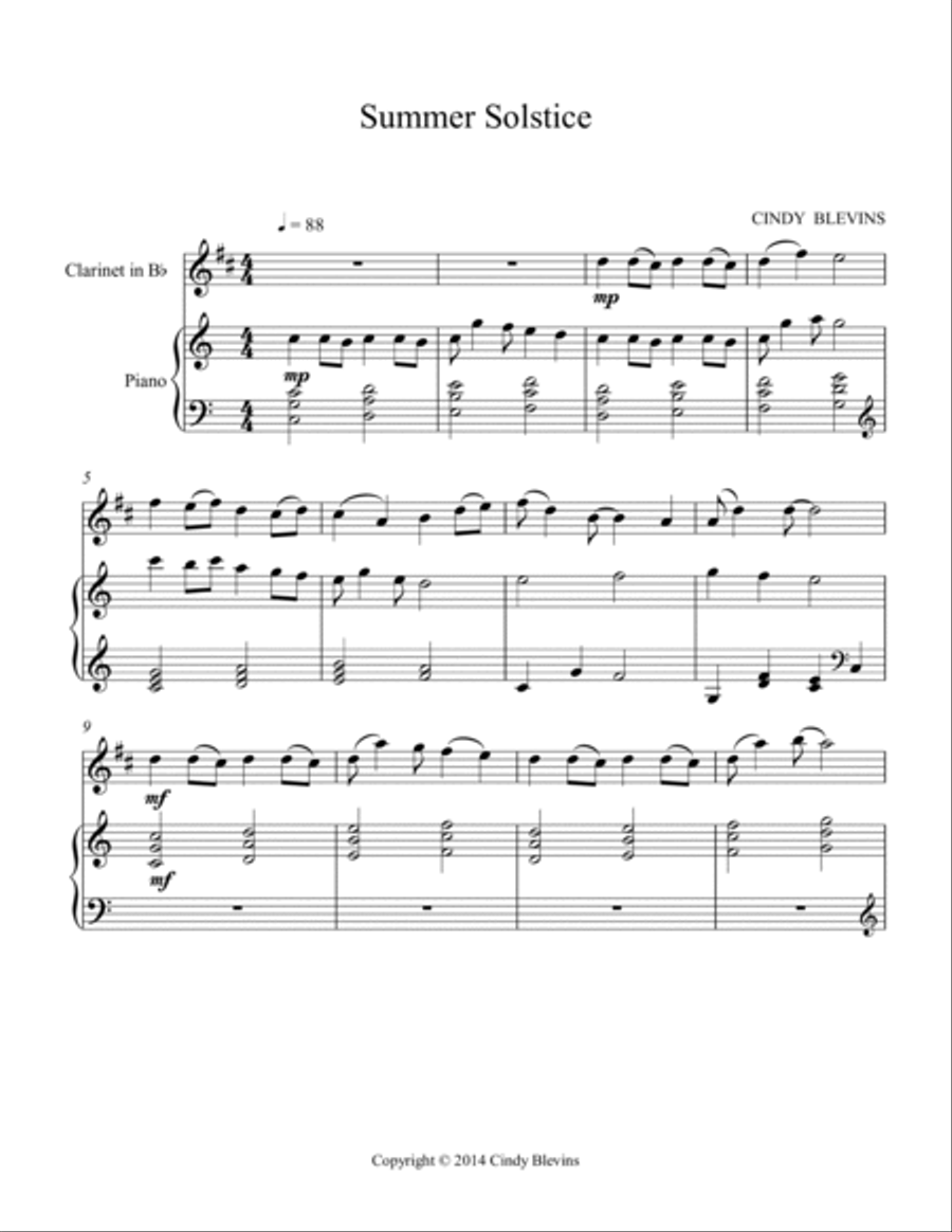 Summer Solstice, for Piano and Clarinet Woodwind Duet scores gallery preview page 2
