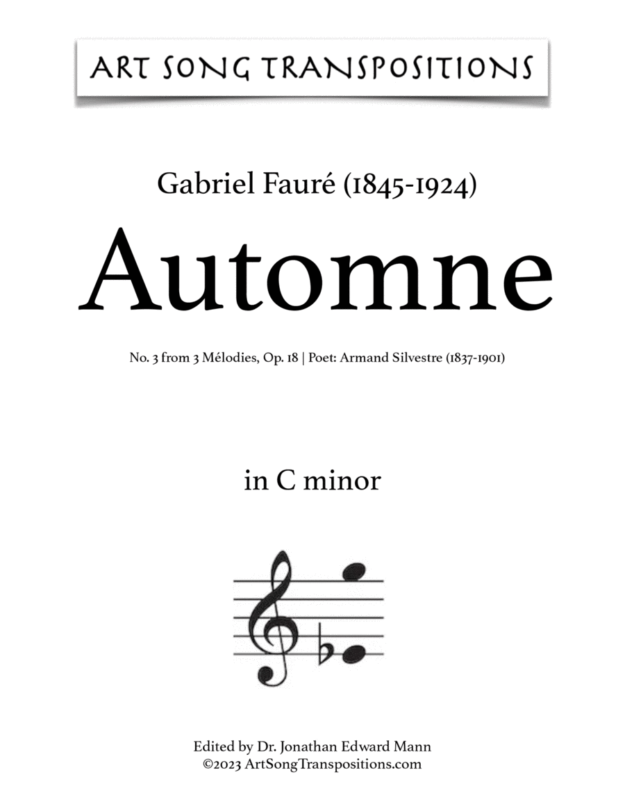 FAURÉ: Automne, Op. 18 no. 3 (transposed to C minor)