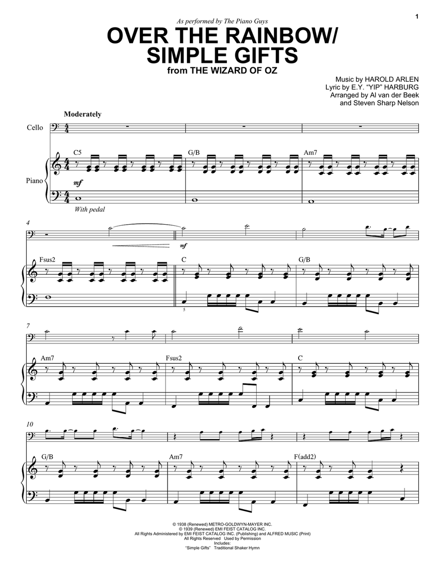 Over The Rainbow/Simple Gifts (from The Wizard Of Oz) Piano scores gallery preview page 1