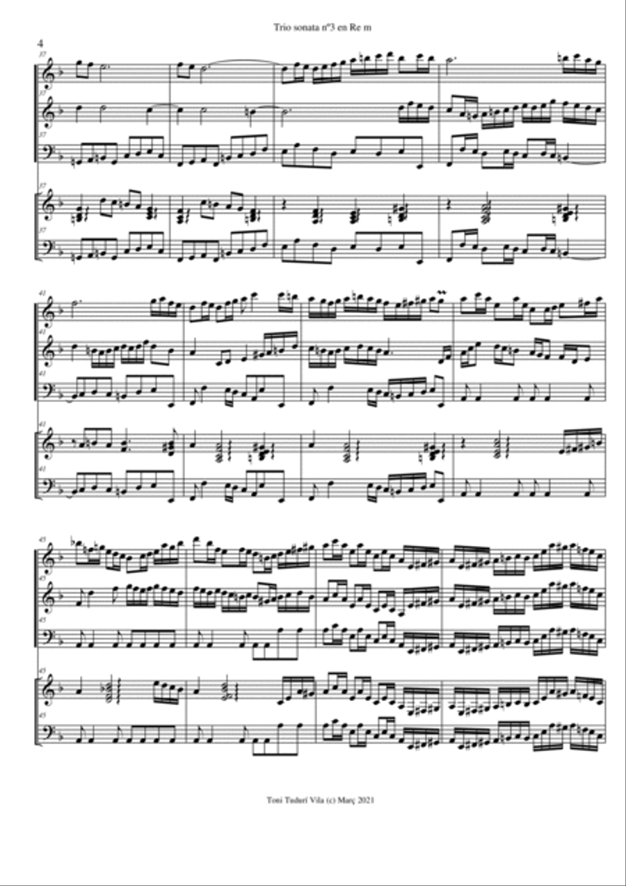 Trio sonata nº3 in D minor for flute, violin & cello or 2 violins & cello and basso continuo (SCORE Small Ensemble scores gallery preview page 4