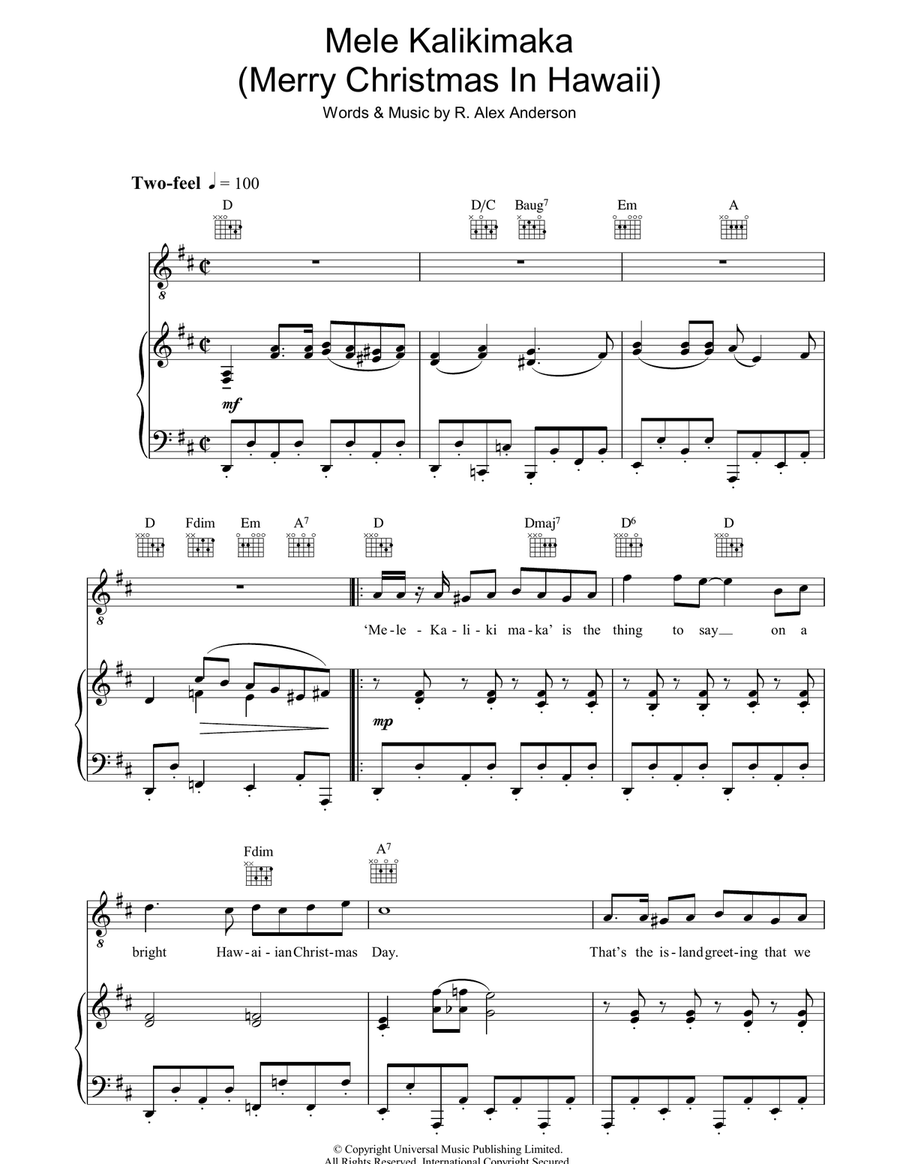 Mele Kalikimaka (Merry Christmas In Hawaii) Acoustic Guitar scores gallery preview page 1