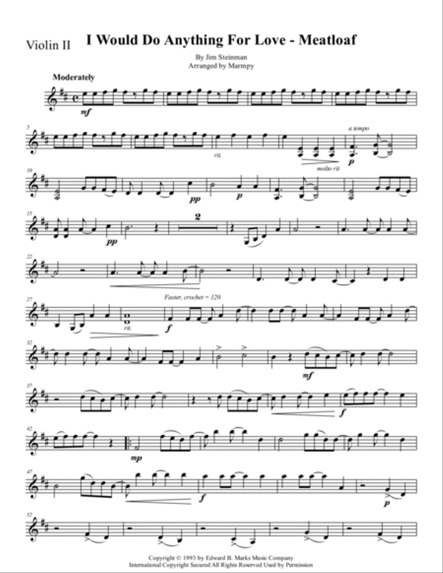 I'd Do Anything For Love (but I Won't Do That) String Quartet scores gallery preview page 3