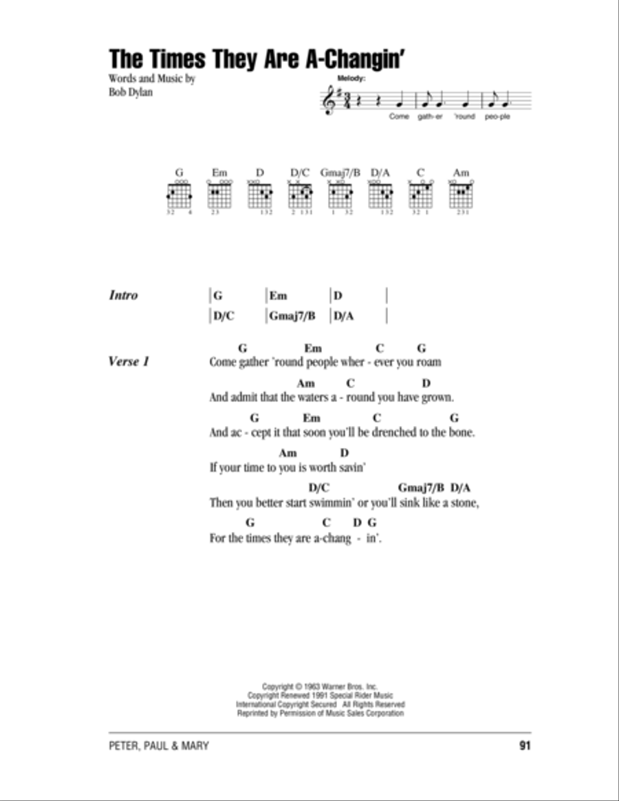 The Times They Are A-Changin' Acoustic Guitar scores gallery preview page 1