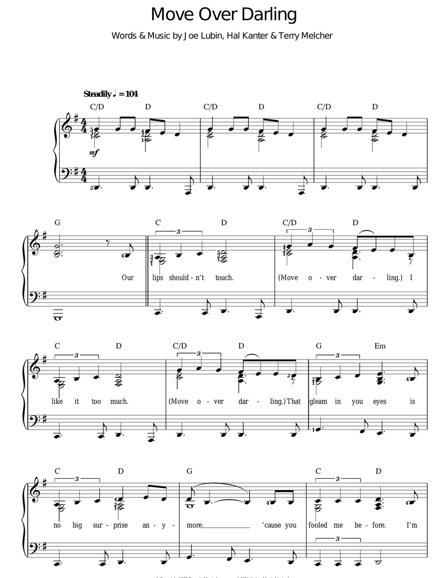 Move Over Darling Piano, Vocal scores gallery preview page 1