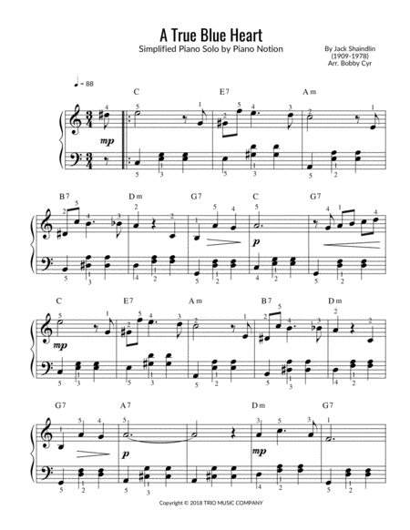 A True Blue Heart - Jack Shaindlin (Piano Solo)