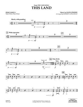 Book cover for This Land (from The Lion King) (arr. Robert Longfield) - Percussion 1