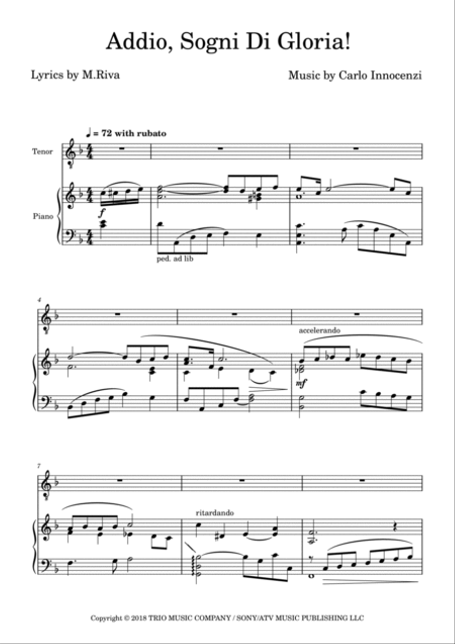 Addio Sogni Di Gloria Tenor Voice scores gallery preview page 2