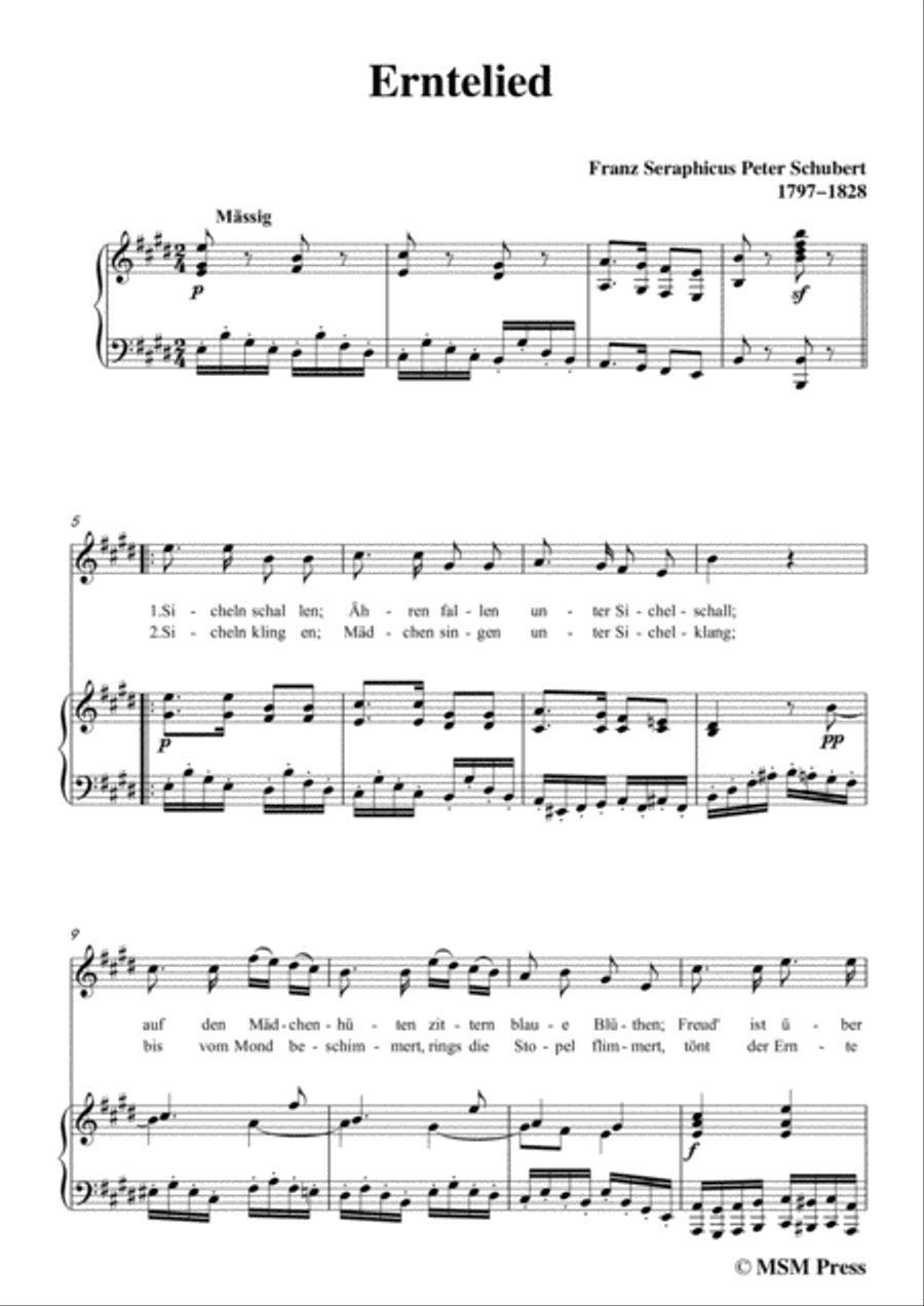 Schubert-Erntelied,in E Major,for Voice&Piano Voice scores gallery preview page 3