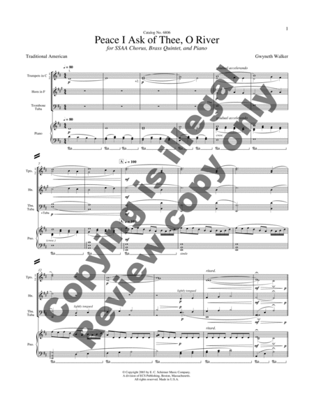New Millennium Suite: 2. Peace I Ask of Thee, O River (Brass Quartet/Percussion Full Score)
