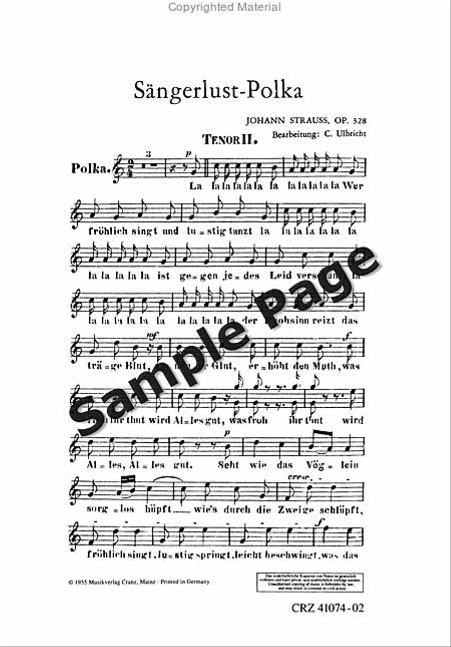 Strauss J Saengerlust Polka Op328 TTBB scores gallery preview page 2